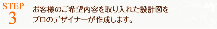 お客様のご希望内容を取り入れた設計図をプロのデザイナーが作成します。